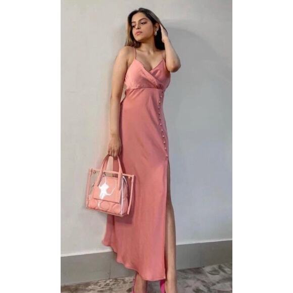 ZARA BLOGGERS FAVE SATIN EFFECT Buttoned Slip Midi Dress Wedding - Picture 3 of 10